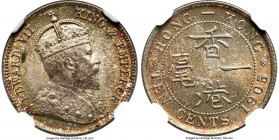 British Colony. Edward VII 10 Cents 1905 MS65 NGC, London mint, KM13, Prid-102, Mars-C19. A key date of the entire Hong Kong series garnering signific...