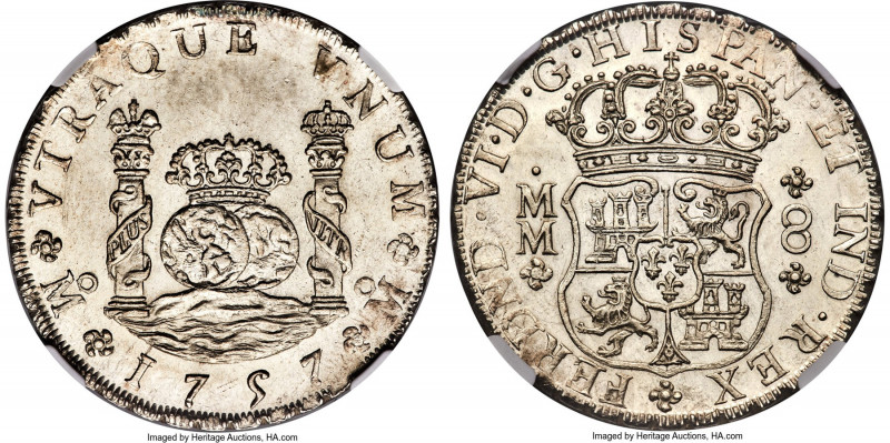 Ferdinand VI 8 Reales 1757 Mo-MM MS63 NGC, Mexico City mint, KM104.2, Cal-493. A...