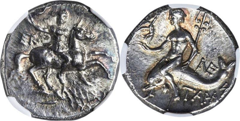 CALABRIA. Tarentum. Ca. 240-228 BC. AR stater or didrachm (21mm, 6.35 gm, 8h). N...