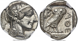 ATTICA. Athens. Ca. 440-404 BC. AR tetradrachm (25mm, 17.22 gm, 6h). NGC MS S 5/5 - 4/5. Mid-mass coinage issue. Head of Athena right, wearing earring...