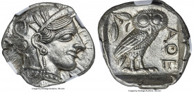 ATTICA. Athens. Ca. 440-404 BC. AR tetradrachm (26mm, 17.17 gm, 10h). NGC MS 5/5 - 5/5. Mid-mass coinage issue. Head of Athena right, wearing earring,...