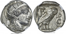 ATTICA. Athens. Ca. 440-404 BC. AR tetradrachm (24mm, 17.20 gm, 9h). NGC MS 5/5 - 4/5. Mid-mass coinage issue. Head of Athena right, wearing earring, ...