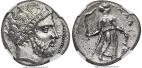 CILICIA. Mallus. Ca. 440-385 BC. AR stater (23mm, 10.39 gm, 6h). NGC Choice AU 4/5 - 3/5, Fine Style. Diademed head of Cronus(?) right; fish upward be...