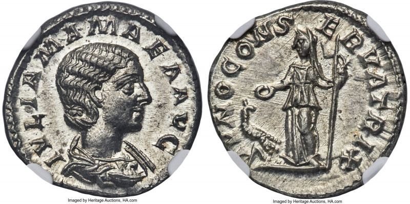 Julia Mamaea (AD 222-235). AR denarius (18mm, 3.57 gm, 6h). NGC Gem MS 5/5 - 5/5...