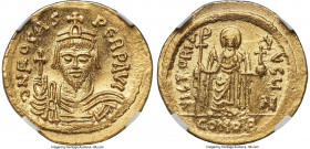 Phocas (AD 602-610). AV solidus (22mm, 4.46 gm, 6h). NGC Choice MS 4/5 - 5/5. Constantinople, 7th officina, AD 607-609. d N FOCAS-PЄRP AVG, crowned, d...