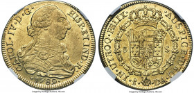 Charles IV gold 8 Escudos 1789 So-DA MS61 NGC, Santiago mint, KM42, Cal-2178. First year of issue, depicting the bust of Charles III. Showing satiny b...