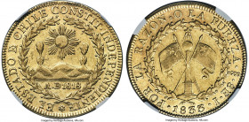 Republic gold 8 Escudos 1833 So-I AU55 NGC, Santiago mint, KM84, Onza-1627. A conditionally challenging type, represented here by a well-defined and l...