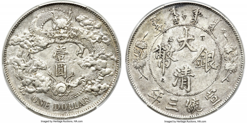 Hsüan-t'ung Dollar Year 3 (1911) AU Details (Chop Mark) PCGS, Tientsin mint, KM-...