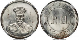 Kiau Chau. German Occupation nickel-plated brass 10 Pfennig Token ND (c. early 20th Century) MS63 NGC, Menzel-2951.4. Occupation token type, produced ...