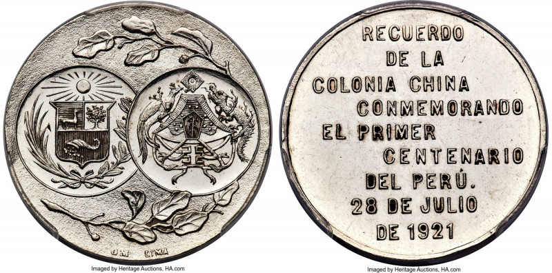 Republic silver "Centennial of Peruvian Independence" Medal 1921 MS62 PCGS, L&M-...