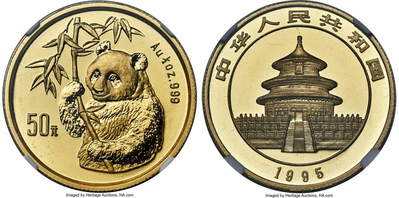 People's Republic gold "Small Date" Panda 50 Yuan (1/2 oz) 1995 MS65 NGC, KM718,...