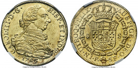 Charles III gold 8 Escudos 1786 P-SF MS61 NGC, Popayan mint, KM50.2a, Cal-2055. A lovely example exhibiting chiseled devices upon lustrous, semi-Proof...