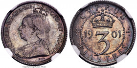 British Colony. Victoria 3 Piastres 1901 PR63 NGC, KM4. A seldom-seen one-year type, even more elusive in Proof, presented here with choice surfaces, ...