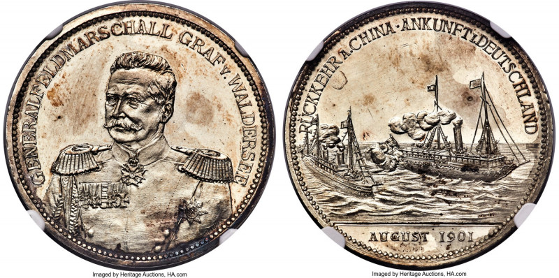 "Count von Waldersee" silver Medal 1901 MS61 NGC, Lange-1191. 32mm. By Lauer (Nü...