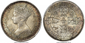 Victoria "Gothic" Florin 1853 MS64 PCGS, KM746.1. A chiseled survivor, showcasing needle-point devices and lustrous surfaces, dressed in a splendid ca...
