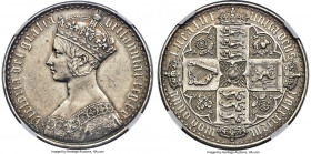 Victoria Proof "Gothic" Crown 1847 PR53 NGC, KM744, S-3883. UN DECIMO edge. A highly sought-after issue, showing lightly handled motifs, with minor hi...