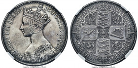 Victoria Proof "Gothic" Crown 1847 AU Details (Surface Hairlines) NGC, S-3883, ESC-2571. UN DECIMO edge. An affordable example of this sought-after is...