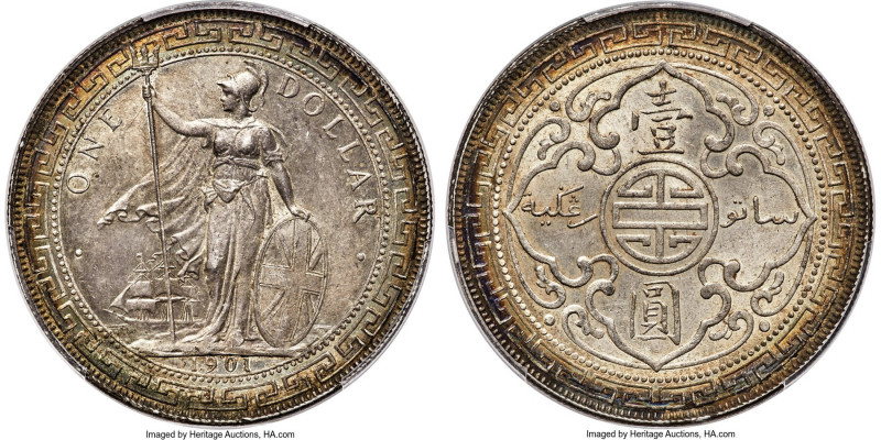 Victoria Trade Dollar 1901-(c) MS63 PCGS, Calcutta mint, KM-T5, Prid-12. A Choic...