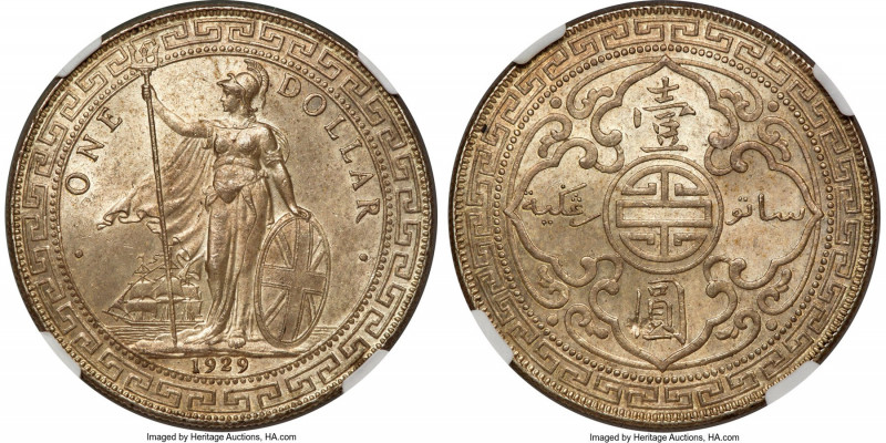 George V Trade Dollar 1929-B MS64 NGC, Bombay mint, KM-T5, Prid-26. A near-gem s...