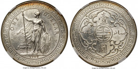 George V Trade Dollar 1929/9-B MS63 NGC, Bombay mint, KM-T5. A demanded variety with a repunched "9" in the date, offered here in Choice Mint State co...