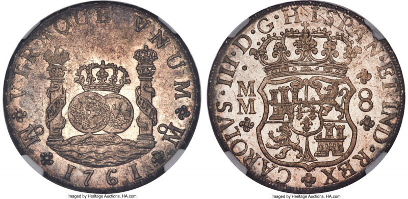 Charles III 8 Reales 1761 Mo-MM MS61 NGC, Mexico City mint, KM105, Cal-1075. Var...