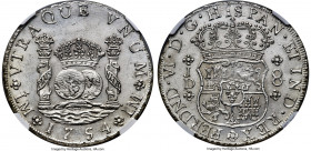 Ferdinand VI 8 Reales 1754 LM-JD MS62 NGC, Lima mint, KM55.1, Cal-457. Providing bold motifs and frosty surfaces with satin luminous fields. 

HID09...