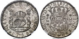 Ferdinand VI 8 Reales 1759 LM-JM MS61 NGC, Lima mint, KM55.2, Cal-467. "FERDND VI" legend variety. The penultimate date of issue, presented here with ...