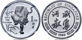 Republic platinum Proof "Year of the Tiger" 1 Ounce Medal 1986-SM MS69 NGC, Shanghai mint, KM-XA21. Mintage: 1,000. Lunar Series. A seldom-seen type, ...