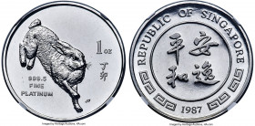 Republic platinum Proof "Year of the Rabbit" 1 Ounce Medal 1987 PR69 Cameo NGC, Shanghai mint, KM-X Unl. Lunar Series. A seldom-seen type, only the se...