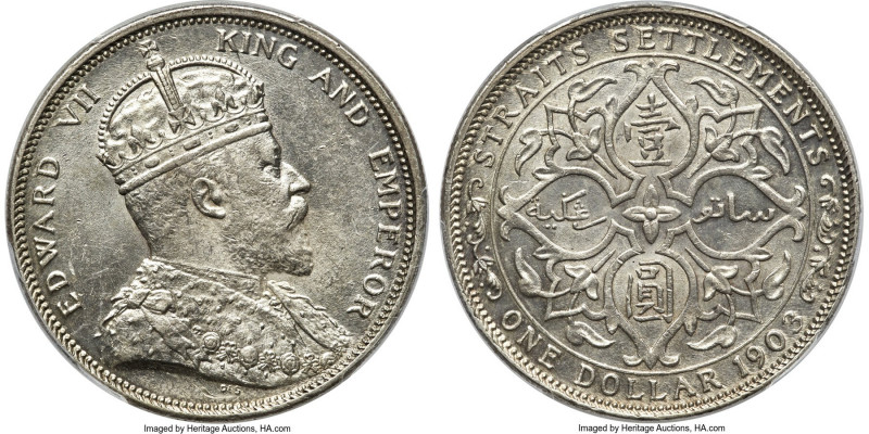 British Colony. Edward VII Dollar 1903-B MS63 PCGS, Bombay mint, KM25, Prid-1. I...