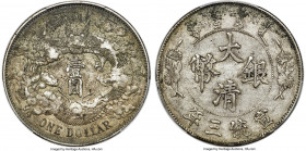 Hsüan-t'ung Dollar Year 3 (1911) XF Details (Scrape) PCGS, Tientsin mint, KM-Y31, L&M-37, Kann-227. No period, extra flame variety. Showing an earthen...