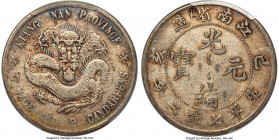 Kiangnan. Kuang-hsü Dollar CD 1899 VF Details (Damage) PCGS, Nanking mint, KM-Y145a.2, L&M-222, Kann-74. Old dragon variety. An elusive issue of Kiang...