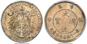 Kiau Chau. German Occupation 5 Cents 1909 MS62 PCGS, Berlin mint, KM1, Kann-873. Near-Choice Mint State and dressed in a sublime peach aura. 

HID09...