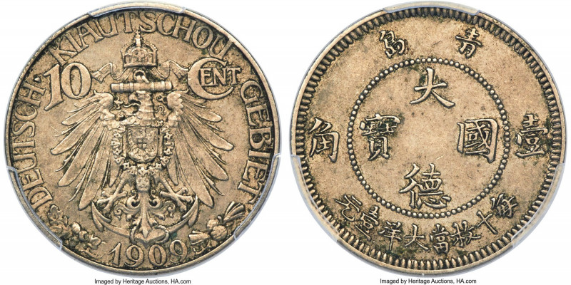 Kiau Chau. German Occupation 10 Cents 1909 AU55 PCGS, Berlin mint, KM2, Kann-872...