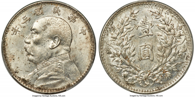 Republic Yuan Shih-kai Dollar Year 3 (1914) MS60 PCGS, KM-Y329, L&M-63. Showing ...