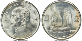Republic Sun Yat-sen "Junk" Dollar Year 23 (1934) MS64 PCGS, KM-Y345, L&M-110. By all indications a practically gem-level specimen, omitting all but t...