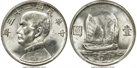 Republic Sun Yat-sen "Junk" Dollar Year 23 (1934) MS63 PCGS, KM-Y345, L&M-110, Kann-624. A captivating choice piece with relatively limited surface ch...
