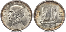 Republic Sun Yat-sen "Junk" Dollar Year 23 (1934) MS62 PCGS, KM-Y345, L&M-110, Kann-624. Showing lustrous surfaces with a golden patina to the outer p...