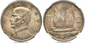 Republic Sun Yat-sen "Junk" Dollar Year 23 (1934) AU58 NGC, KM-Y345, L&M-110. Borderline Mint State with ample residual luster. 

HID09801242017

...