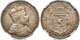 British Colony. Edward VII 18 Piastres 1907 XF40 NGC, KM10. Mintage: 20,000. A popular one-year type, presented here with moderately handled motifs, s...