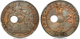 French Colony Mint Error - Off-Center Punched Center Hole Cent 1922 MS63 Brown NGC, Poissy mint, KM12.3, Lec-86. A captivating Mint Error, showing a d...