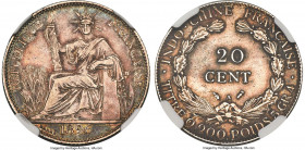 French Colony 20 Cents 1896-A AU Details (Cleaned) NGC, Paris mint, KM3a, Lec-197. Fasces variety. An elusive variety, showing a patina that indicates...