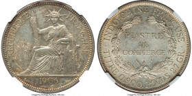 French Colony Piastre 1906-A AU58 NGC, Paris mint, KM5a.1, Lec-289. Short of a Mint State designation, showcasing satin lustrous fields, dressed in a ...
