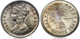 British Colony. Victoria 10 Cents 1866 MS62 PCGS, Hong Kong mint, KM6.3. A boldly rendered piece, showing chiseled motifs and blooming fields, occupie...