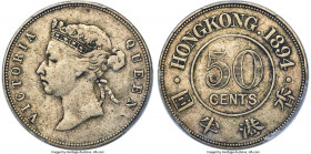 British Colony. Victoria 50 Cents 1894 VF35 PCGS, KM9.1, Prid-12. A relatively low-mintage from Hong Kong and one generally sought-after, even in mid-...
