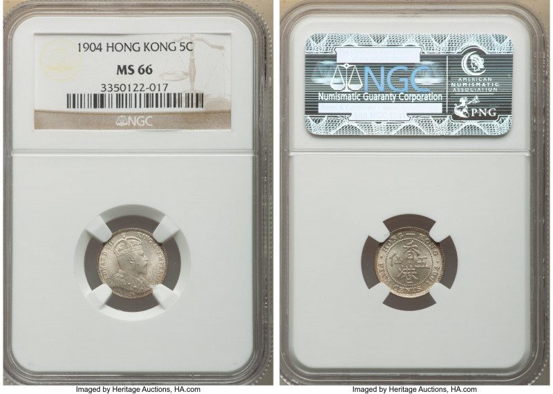 British Colony. Edward VII Pair of Certified 5 Cents 1904 MS66 NGC, KM12, Prid-1...