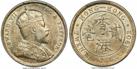 British Colony. Edward VII 20 Cents 1902 AU53 PCGS, KM14. A conditionally challenging issue, the example offered showcasing plenty of mint bloom under...