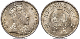 British Colony. Edward VII 50 Cents 1905 MS63 PCGS, KM15, Prid-15, Mars-C35. A popular type in Mint State designations, with the population dropping o...