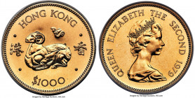 British Colony. Elizabeth II gold "Year of the Goat" 1000 Dollars 1979 MS68 ANACS, KM45. Lunar Series. AGW 0.4708 oz. 

HID09801242017

© 2022 Her...
