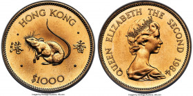 British Colony. Elizabeth II gold "Year of the Rat" 1000 Dollars 1984 MS68 ANACS, KM52. Lunar Series. A near-pristine rendition of this highly collect...